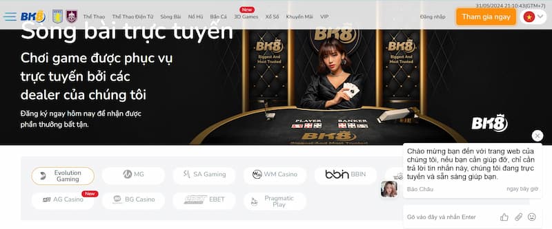 Giới thiệu sảnh game live casino tại BK8